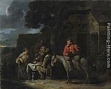 Sebastien Bourdon Peasants Outside An Inn painting